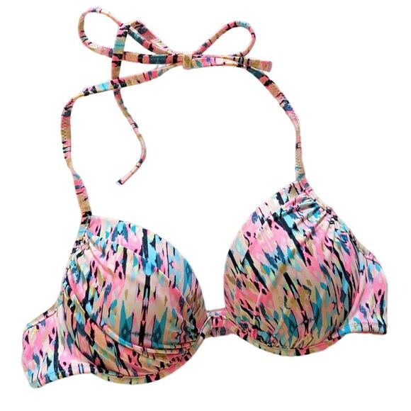 Shade & Shore Neon Pink/Blue Abstract Bikini Top Small - Picture 1 of 4